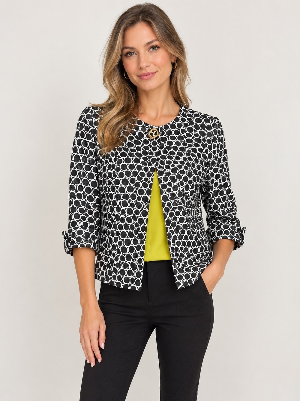 Charter Club Black & White Circle-Print Jacket Blazer Small Petite